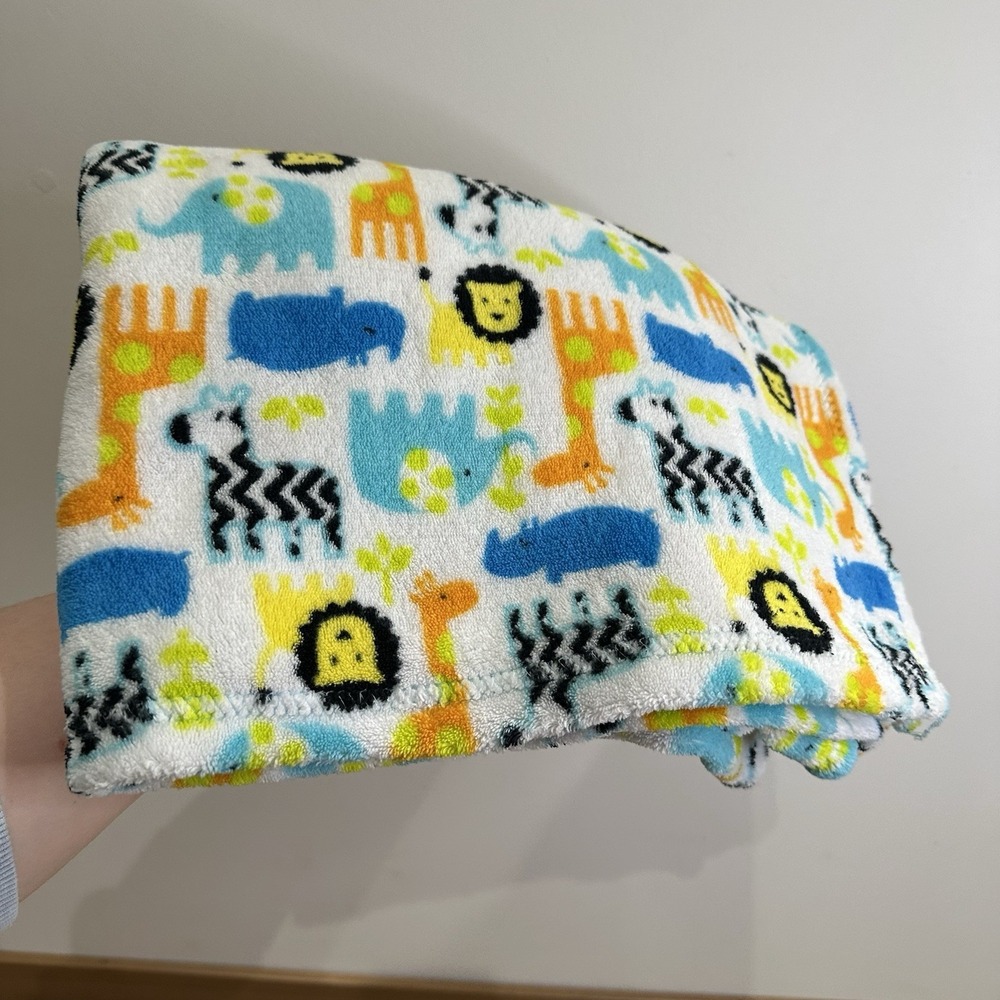 Baby Gear Blue White Orange‎ Safari Zoo Animals Blanket Security Lovey Plush